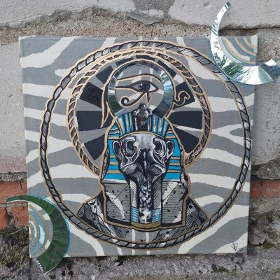 Осколки Безвременья
Холст, маркеры, зеркала, 50*50, 2022. В частной коллекции.
